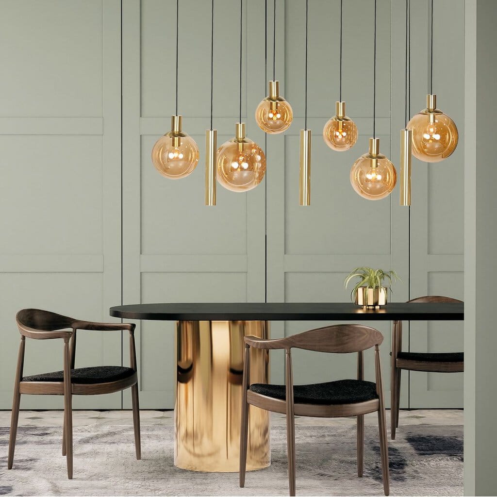 Hanglamp Bollique 3799ME messing 9 lichts met amber glas - Afbeelding 4