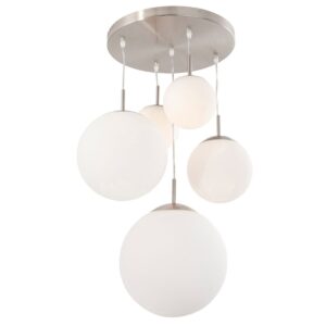 Hanglamp Bollique 7376ST staal 5 lichts met mat wit glas