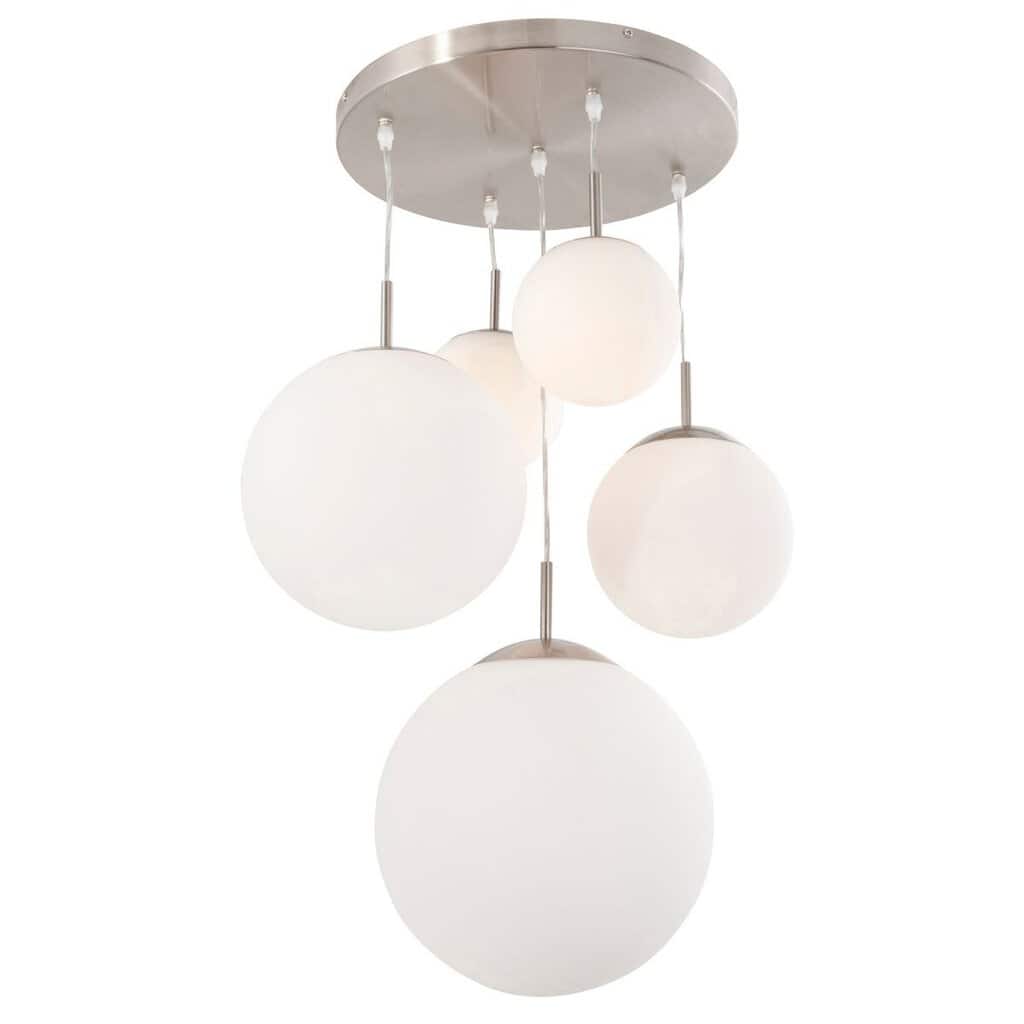 Hanglamp Bollique 7376ST staal 5 lichts met mat wit glas