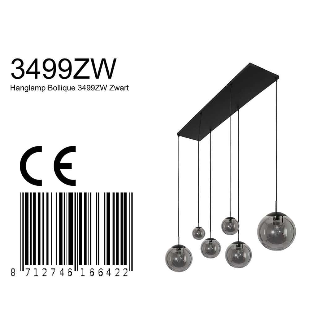 Hanglamp Bollique New 3499ZW Zwart 6 lichts E27 - Afbeelding 8