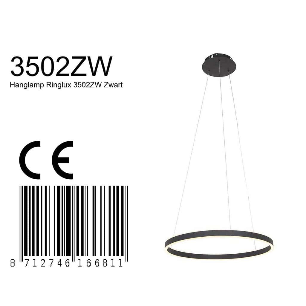 Hanglamp Ringlux 3502ZW zwarte LED ringlamp Ø 60 cm - Afbeelding 8
