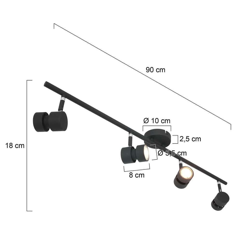 Spot Natasja 7904ZW zwarte 4-lichts spot met dimbaar GU10 licht - Afbeelding 7