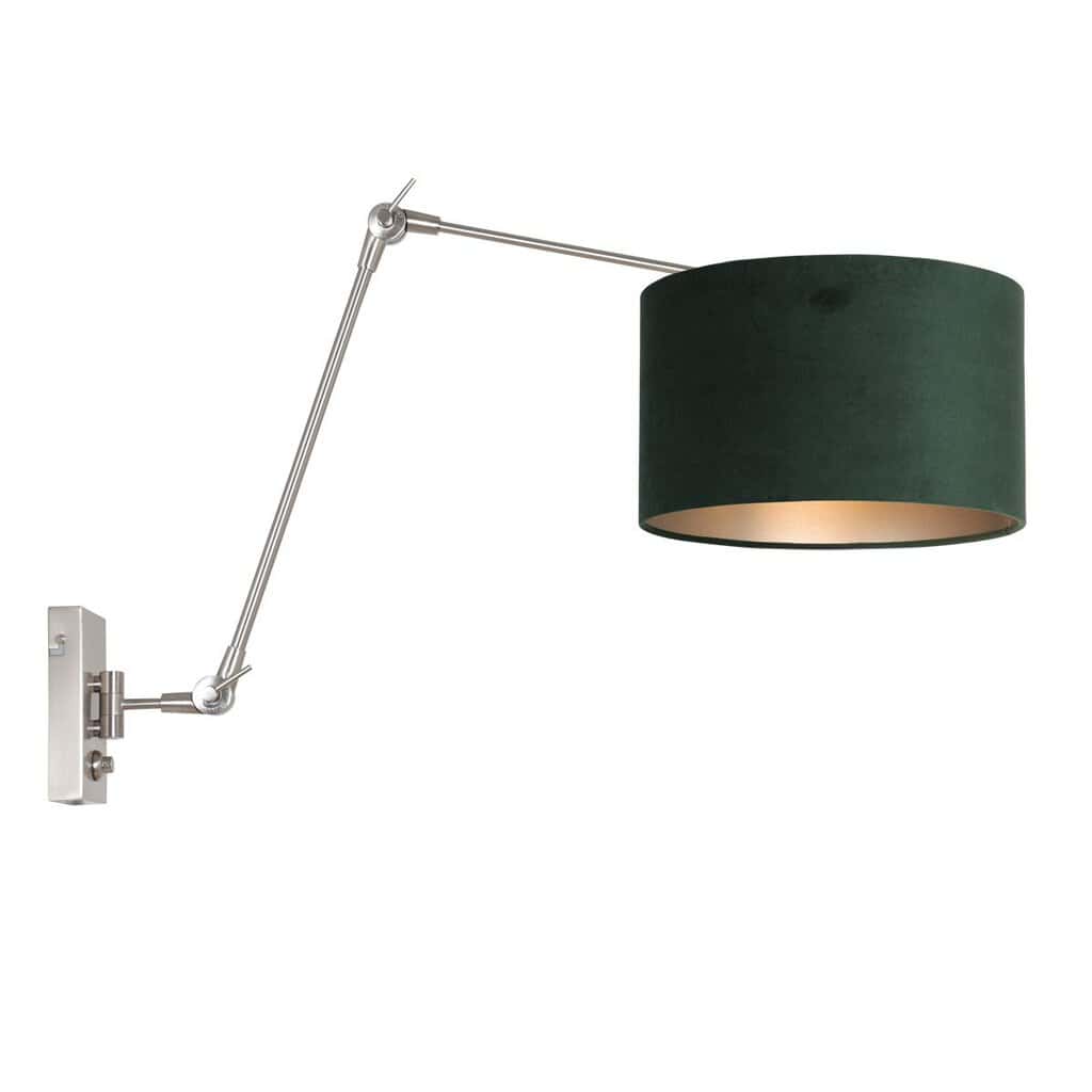 Staalkleurige wandlamp Prestige Chic 8109ST met groen velours kap - Afbeelding 2