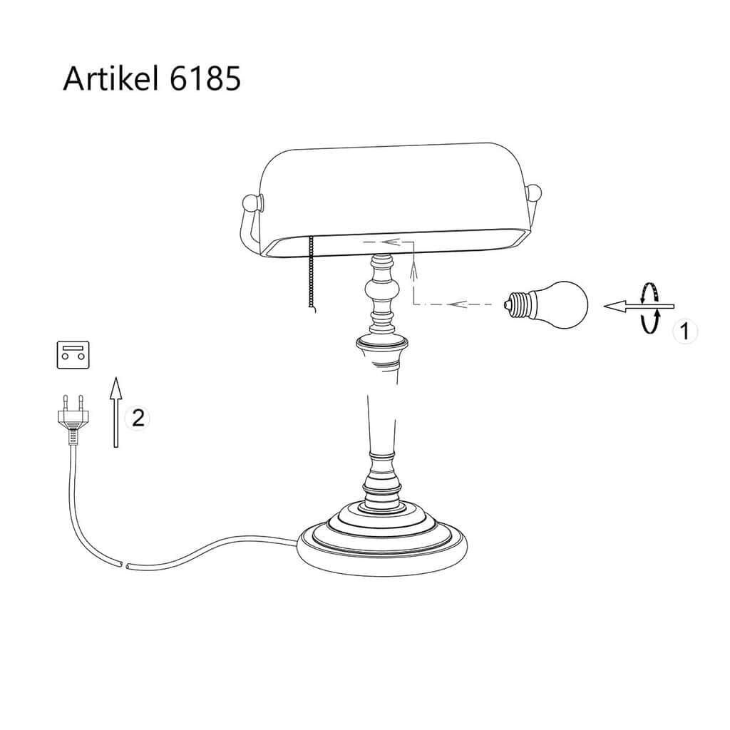 Tafellamp Ancilla 6185BR bronzen notarislamp met trekschakelaar - Afbeelding 10
