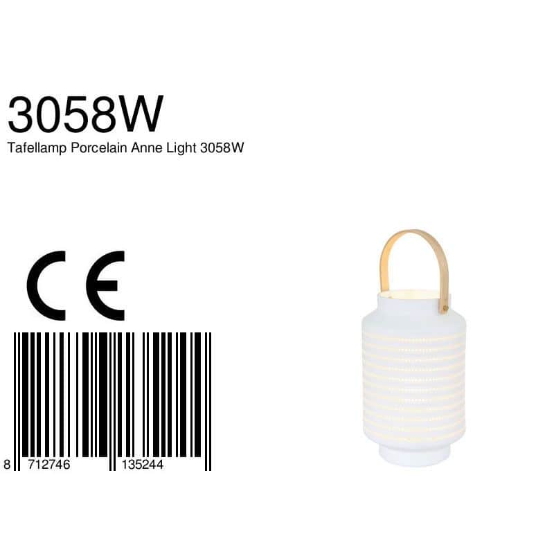 Tafellamp Porcelain 3058W met houten handvat en ontelbaar veel gaatjes - Afbeelding 8