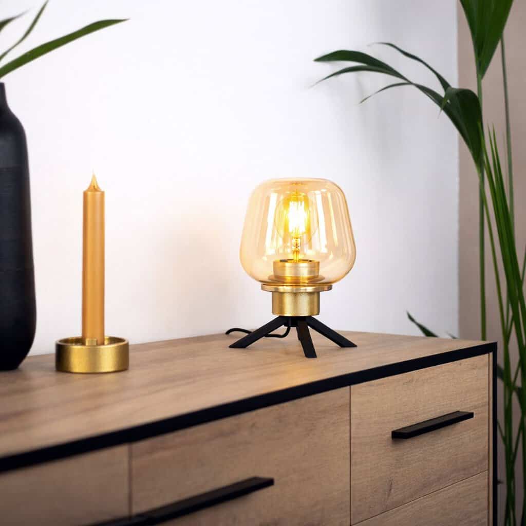 Tafellamp Reflexion 2683ME messing lamp met amber glas - Afbeelding 3