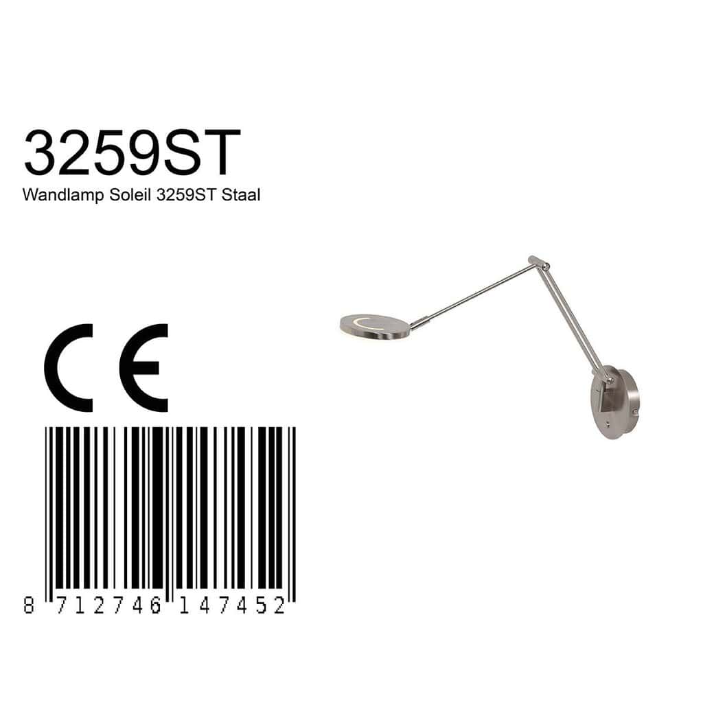Wandlamp Soleil 3259ST Staal met verstelbare arm - Afbeelding 7
