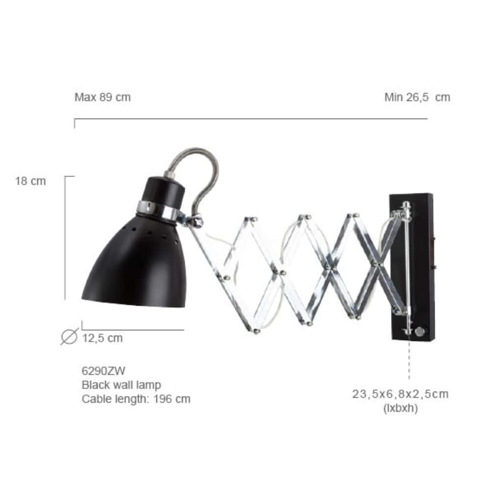 Wandlamp Spring 6290ZW zwart met E27 fitting en draaidimmer - Afbeelding 7