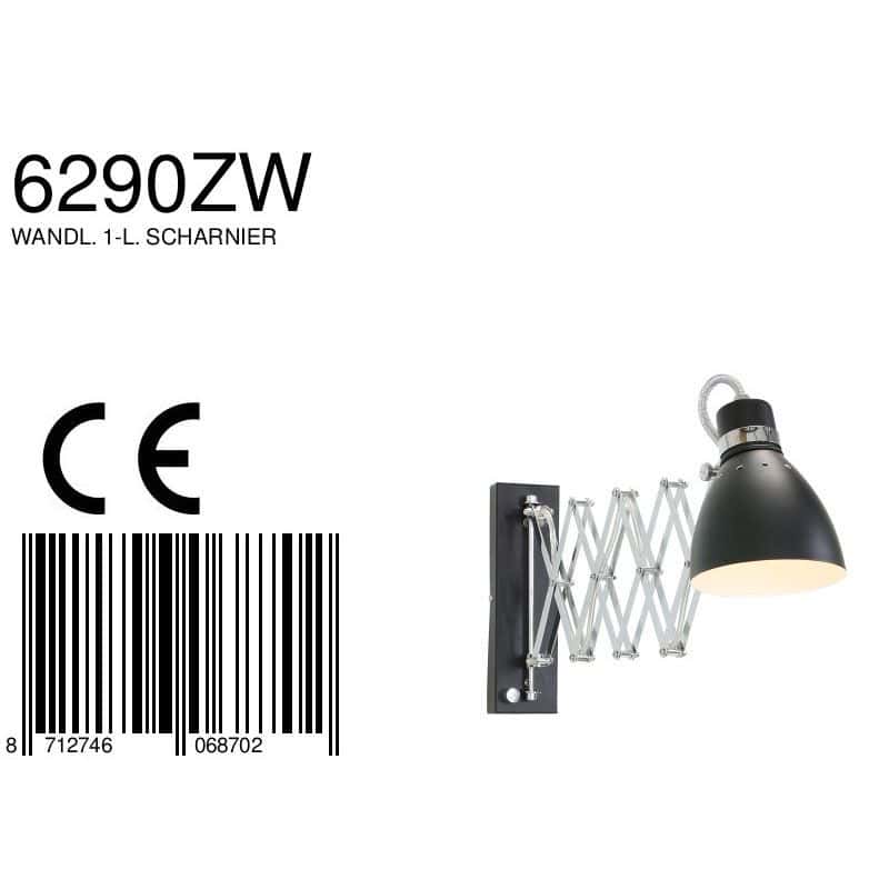 Wandlamp Spring 6290ZW zwart met E27 fitting en draaidimmer - Afbeelding 8