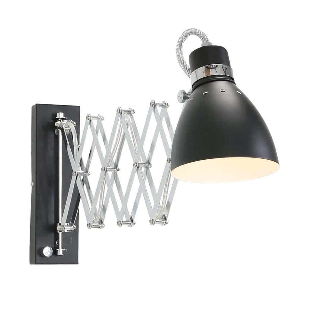 Wandlamp Spring 6290ZW zwart met E27 fitting en draaidimmer
