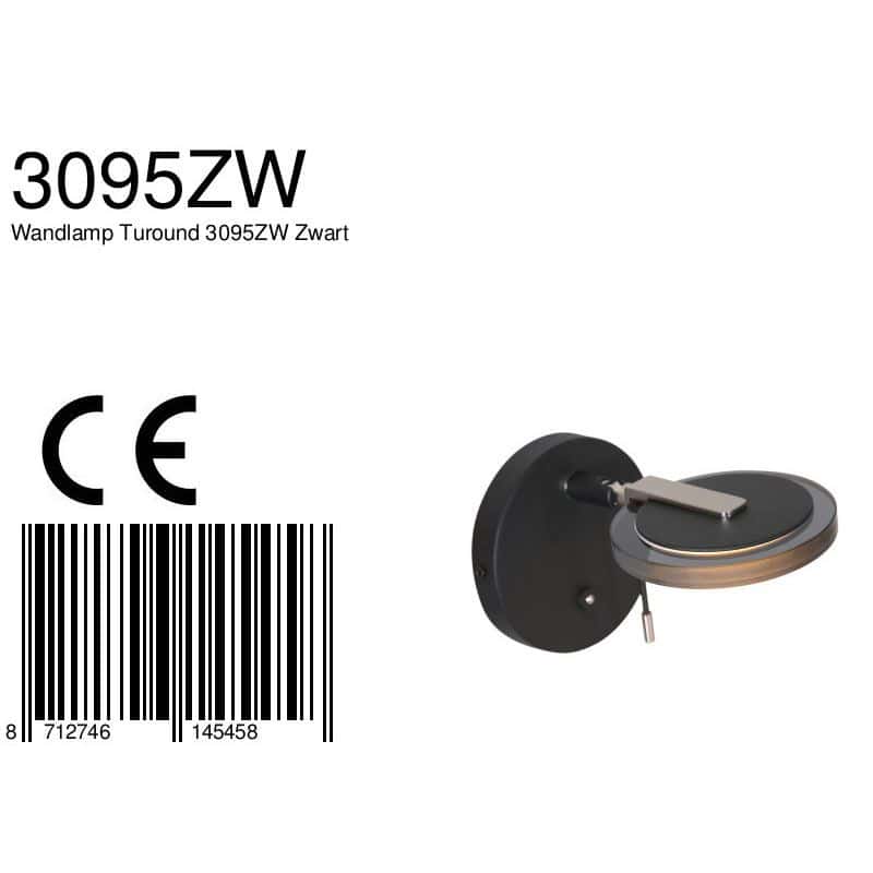 Wandlamp Turound 3095ZW Zwart - Afbeelding 9