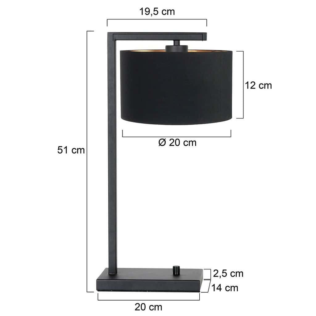 Zwarte tafellamp Stang 7195ZW met zwart linnen kap - Afbeelding 6