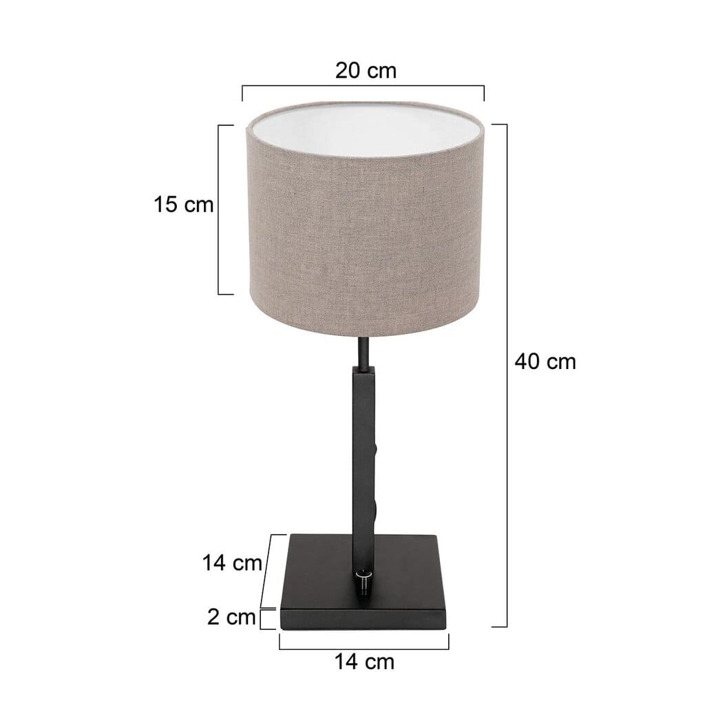 Zwarte tafellamp Stang 8160ZW met draai schakelaar en grijs grof linnen kap - Afbeelding 6