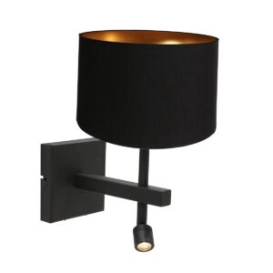 Zwarte wandlamp Stang 7193ZW met leeslamp en zwart linnen kap